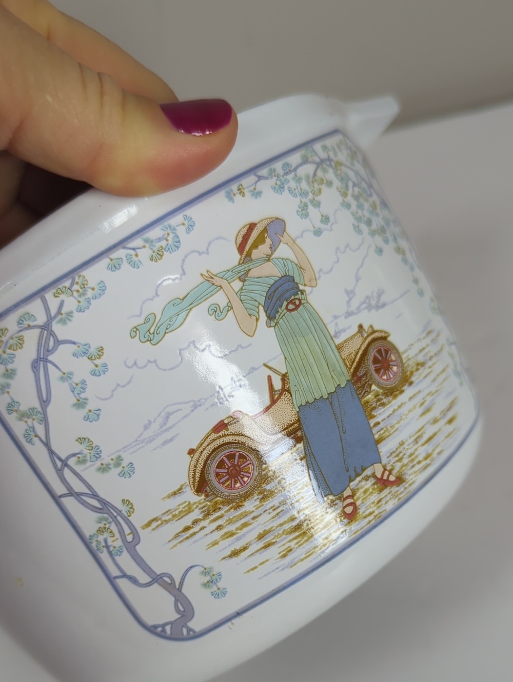 Vintage Nomar France Enameled Cast Iron Casserole Pot - Art Deco Style Woman - Picture 4 of 6